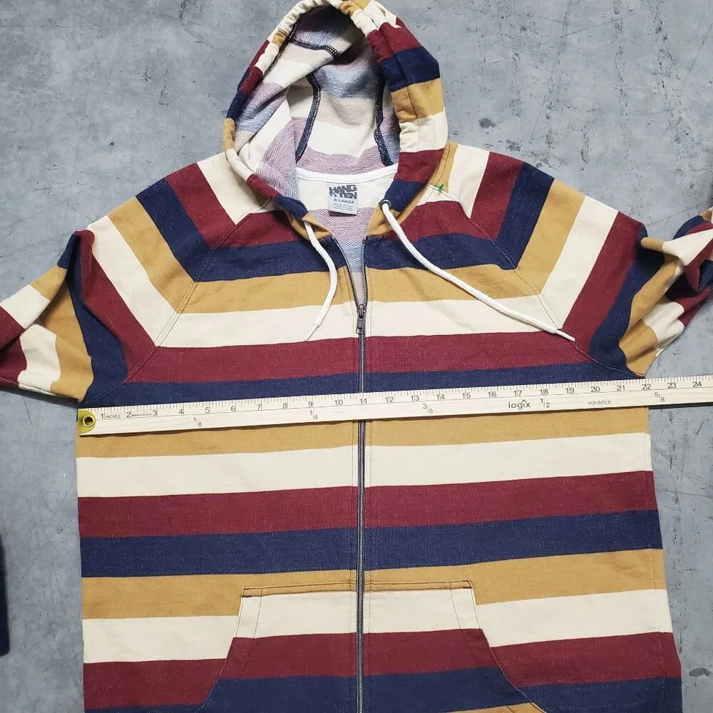 Hang Ten X-Large Multicolor Striped Hoodie Sweatshirt Front Pocket Drawstring Ho - Picture 4 of 8